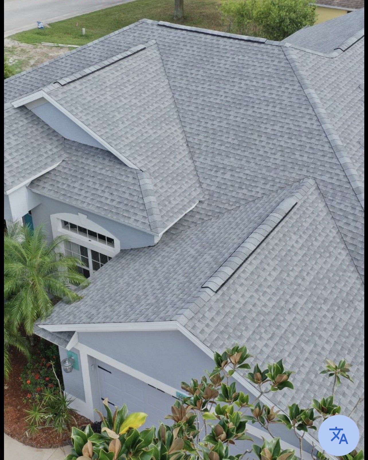 Aerial view of suburban home roof
